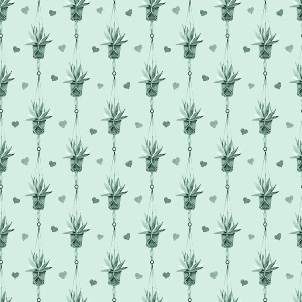 水彩无缝图案与室内盆栽和花盆。完美的包装，墙纸，包装纸，纺织品。图片下载