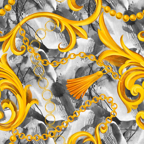 时尚无缝花纹以巴洛克洛可可式边框元素与抽象水彩笔触肌理混合图片下载