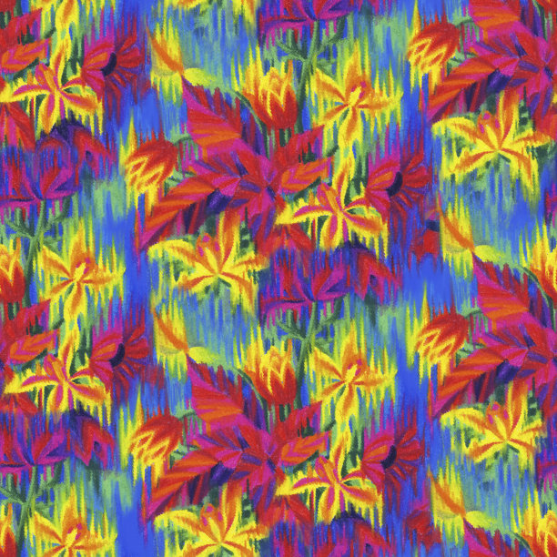 植物无缝模式。模糊的草地鲜花。手绘奇异的装饰植物，开花的芽和叶。图片下载