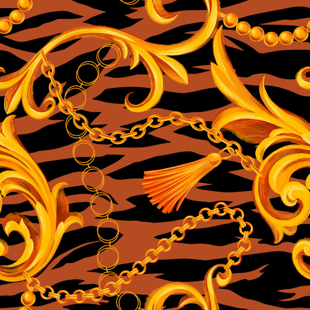 时尚无缝图案与巴洛克洛可可镶边框架元素混合斑马条纹动物皮肤纹理图片下载