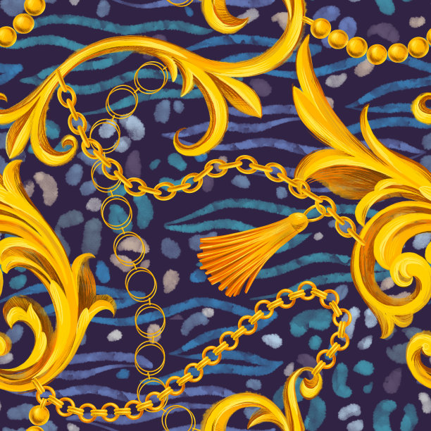 时尚无缝图案与巴洛克洛可可镶边框架元素混合斑马条纹动物皮肤纹理图片下载