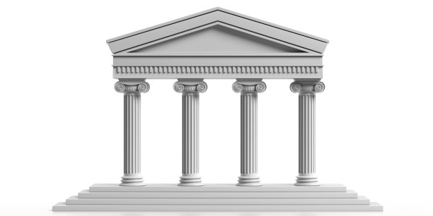 四根大理石柱孤立在白色背景上的古庙。三维演示图片下载