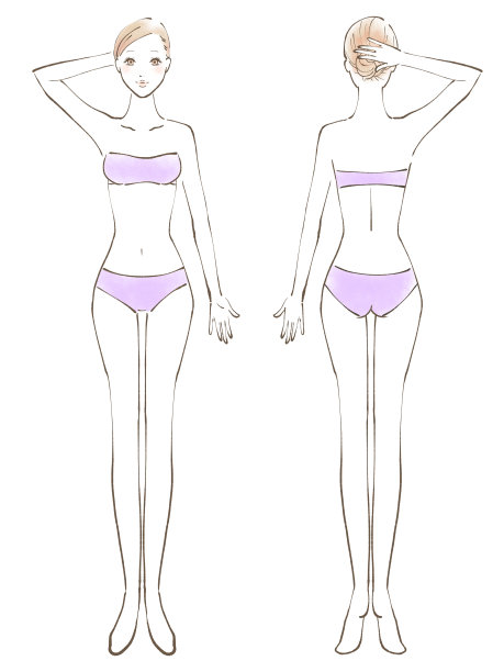 穿着内衣的女人的全身(前胸和后背)图片下载