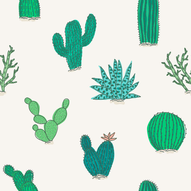 可爱的图案与绿色矢量仙人掌图片下载