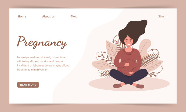 孕妇莲花体位。Landind页面模板。现代平面风格矢量插图孤立在软背景。图片下载