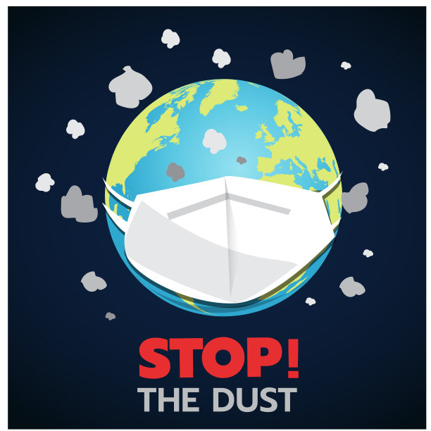 停止尘埃标志和符号，矢量插图概念世界戴着一个尘埃面具。图片下载