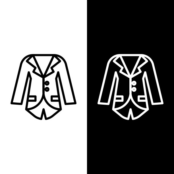 设置线西装或夹克图标孤立在黑色图片下载