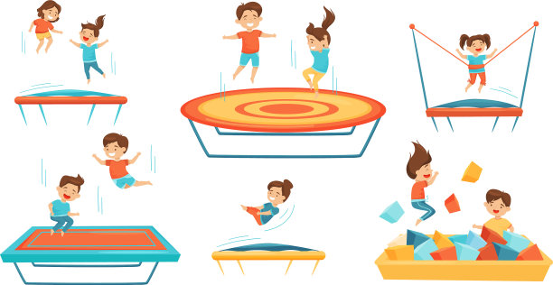 小孩子在蹦床上蹦蹦跳跳图片下载