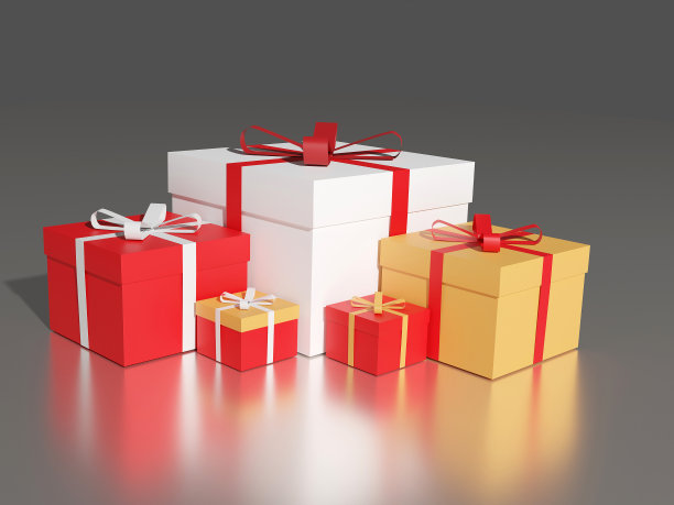一大堆彩色包装的礼品盒。很多礼物，3D渲染。图片下载
