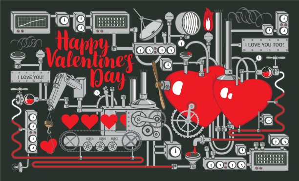 情人节卡片或横幅上写着工厂的爱图片下载