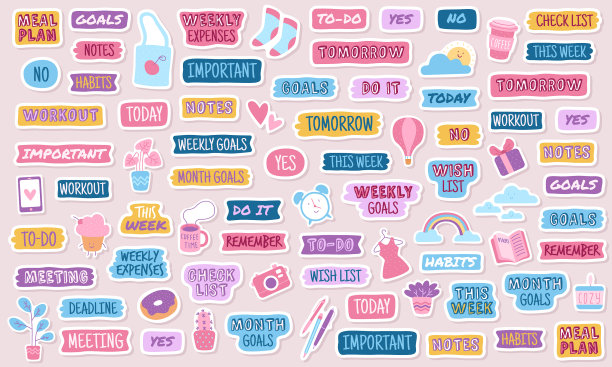 日记贴纸，每日计划笔记，纸标签图片下载