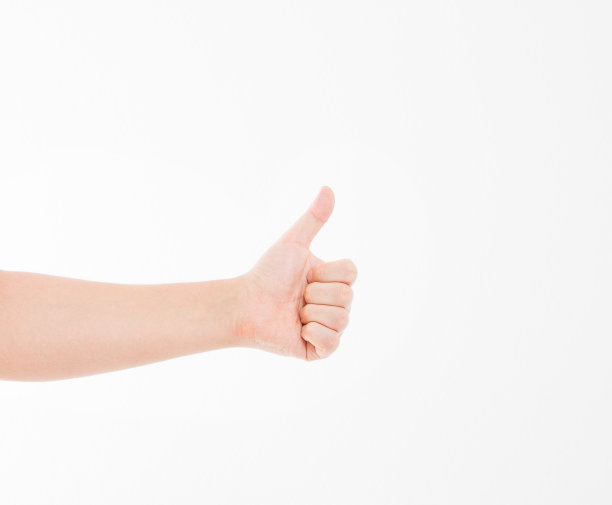 手显示一个或类似计数孤立在白色背景。模拟。副本的空间。模板。空白。图片下载