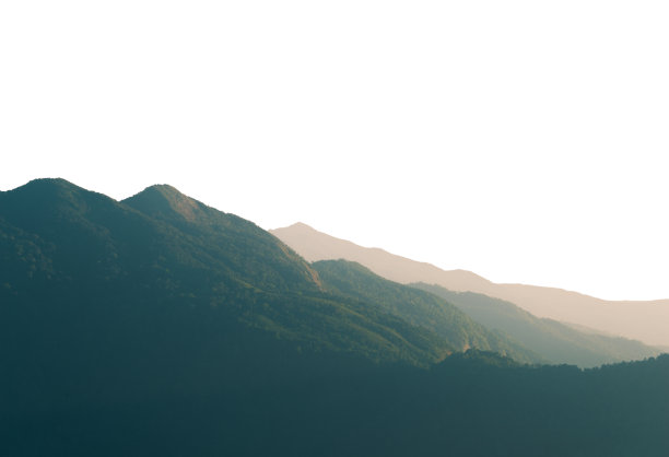 高山和森林山景观的剪影孤立在白色的背景图片下载