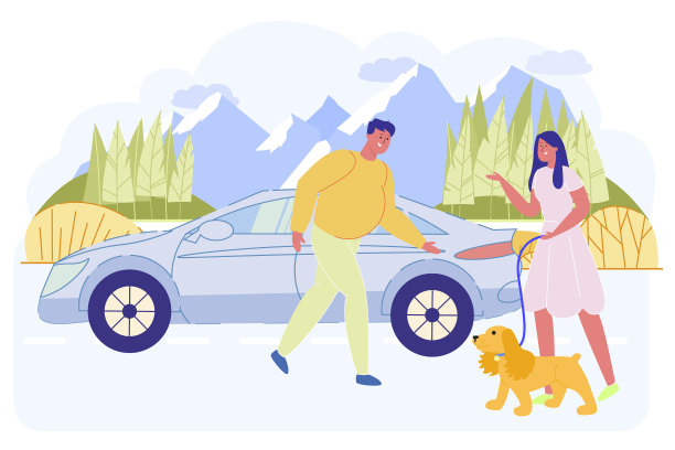 男人邀请带狗的女人坐汽车图片下载