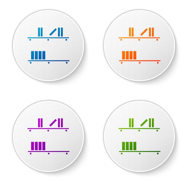 彩色书架与书籍图标孤立在白色图片下载
