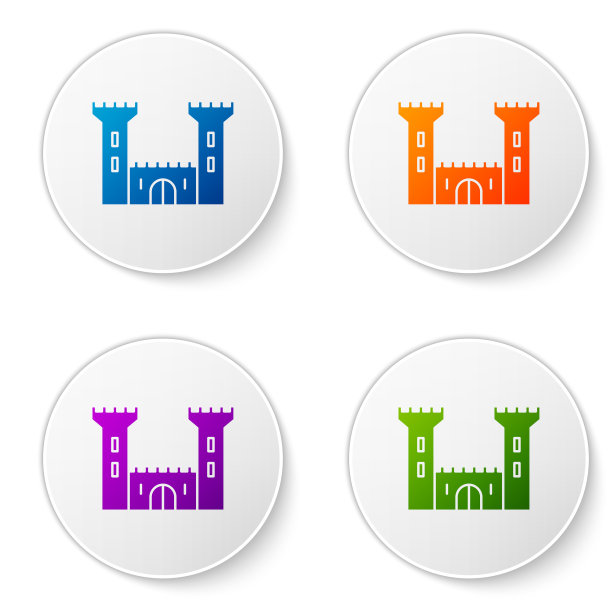 彩色城堡图标孤立在白色背景图片下载