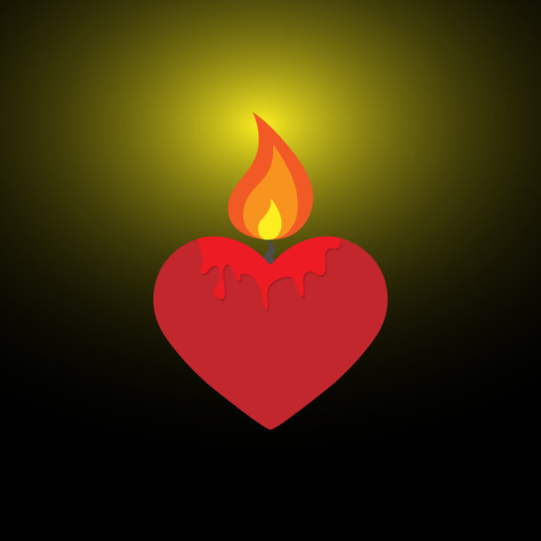 心形燃烧的蜡烛图片下载