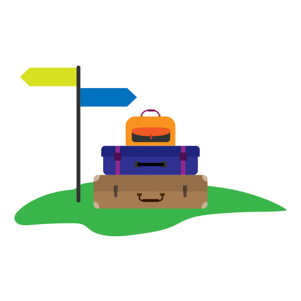 两个手提箱，袋子和指针平面设计图片下载