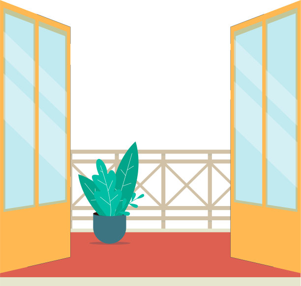 空白阳台视图模板-打开双扇门到室外露台图片下载