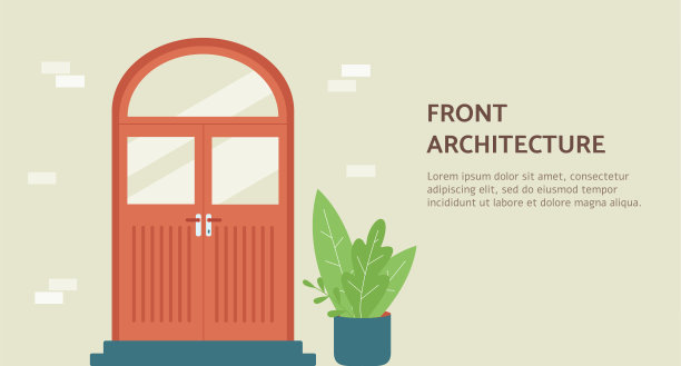 前端建筑横幅为建筑机构平面矢量插图。图片下载