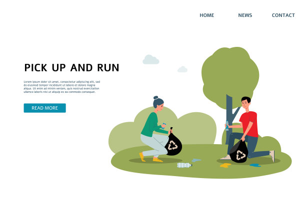 捡起和运行-生态横幅模板与卡通人plogging图片下载