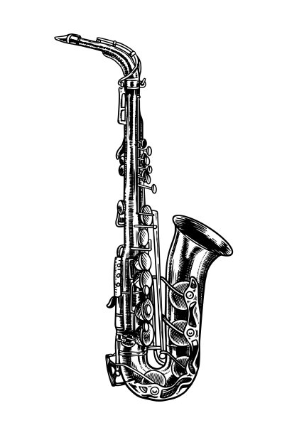爵士萨克斯管在单色雕刻古董图片下载
