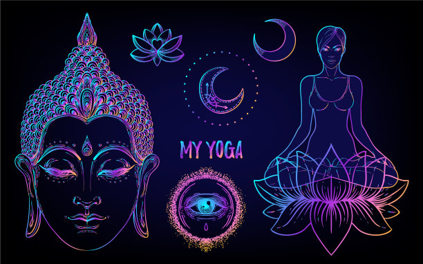 神圣的几何学和boo符号设置阿育吠陀标志图片下载