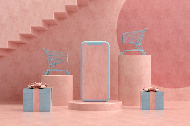 粉色背景的智能手机礼盒，简约的设计图片下载