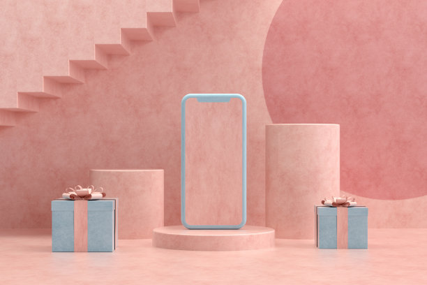 粉色背景的智能手机礼盒，简约的设计图片下载