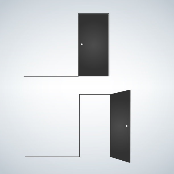 门的关闭和打开在平面风格的设计图片下载