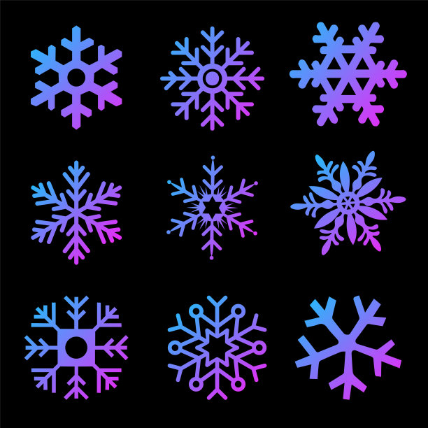 黑色背景上的现代渐变雪花合集图片下载