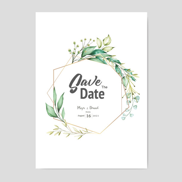 美丽的婚礼邀请卡与背景框架模板图片下载