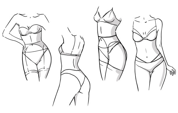 内衣套装，女性穿内衣矢量素描图片下载