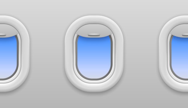 飞机窗口。飞机窗口与蓝天视图，打开舷窗在飞行的飞机，旅游和旅游，无缝矢量纹理图片下载