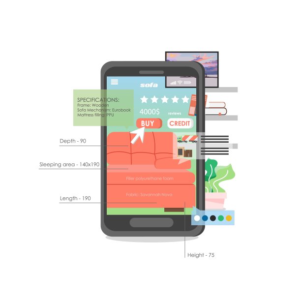 在线家具购物应用程序矢量平面插图图片下载