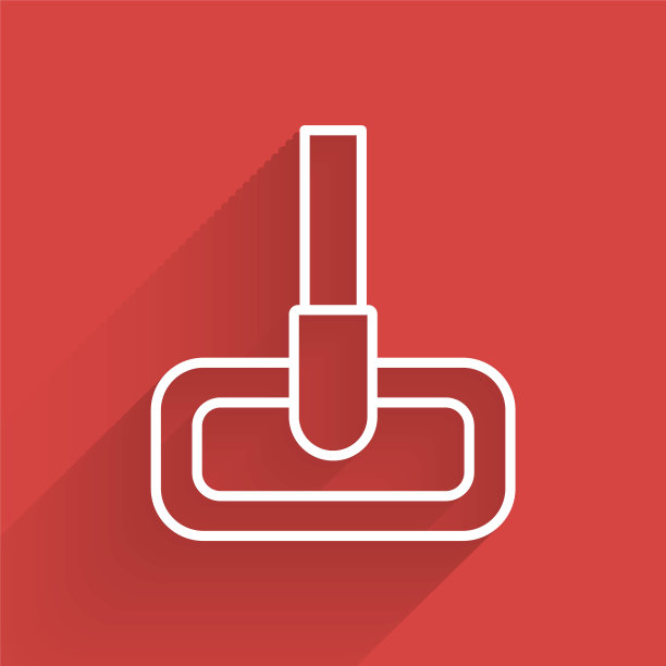 白色线拖把图标孤立与长阴影。清洁服务理念。矢量图图片下载