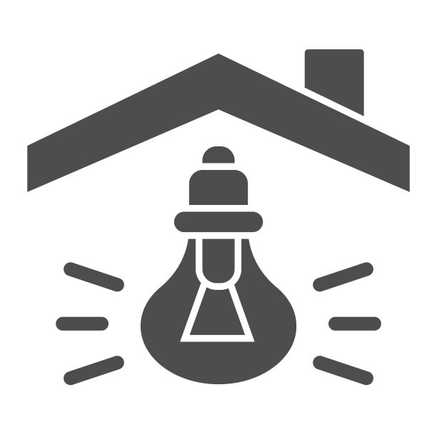 房屋屋顶灯泡固体图标。智能家居创意创意符号，白色背景上的象形文字风格。电力供应标志的移动概念和网页设计。矢量图形。图片下载