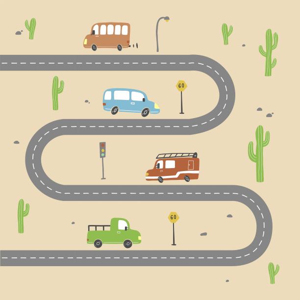 一套儿童风格的运输。矢量图图片下载