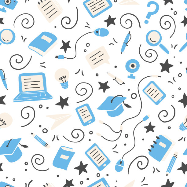 手绘在线教育元素无缝模式。向量图片下载