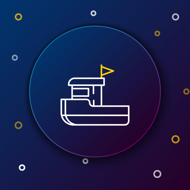 白色和黄色线渔船图标孤立在深蓝色的背景。色彩斑斓的轮廓的概念。矢量图图片下载