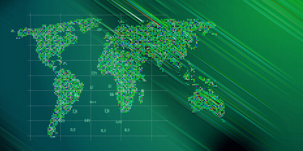 抽象的背景地球图与颜色点和模糊的线。未来的分析设计与镜头效果。大数据。社交网络或商业概念。图片下载