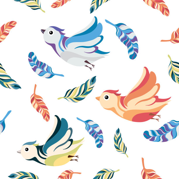 无缝鸟和羽毛图案图片下载
