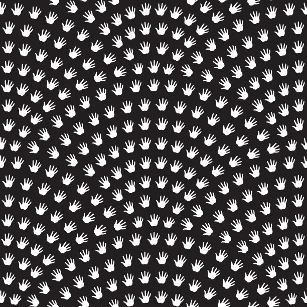 矢量抽象波浪无缝图案双手医疗手套黑白背景。新冠病毒概念、流感流行、传染病卫生防护、网页、壁纸图片下载