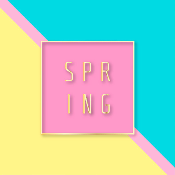 矢量几何弹簧背景与美丽的金色文本。图片下载