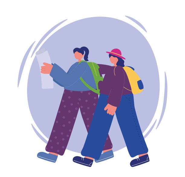 人们的活动，年轻女性带着地图和背包行走图片下载