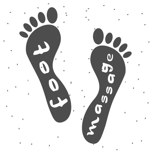 脚底按摩橡胶标志为灰色。反射疗法。脚的轮廓与文本足按摩为您的网站设计，应用程序，UI。股票向量。EPS10。图片下载