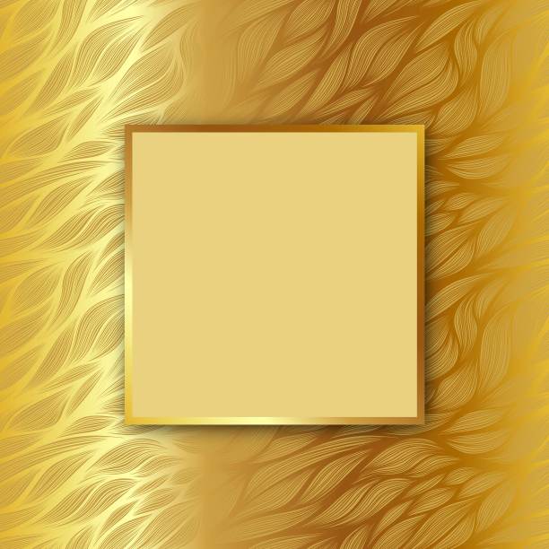 矢量方形框架与阴影在树叶图案上的金色背景图片下载