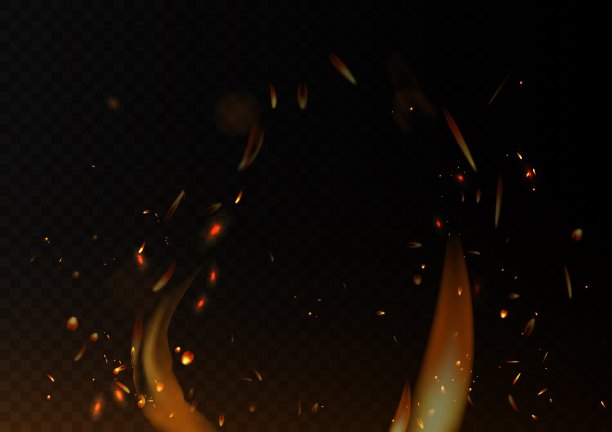 矢量现实隔离火效果的装饰和覆盖上透明的背景。火花、火焰和光的概念。图片下载