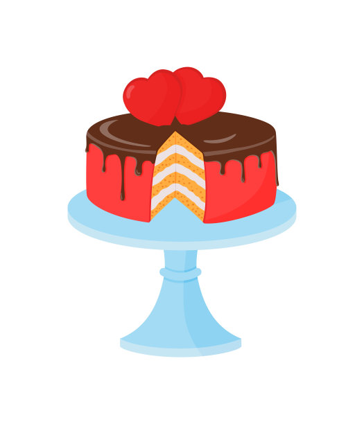 架子上的切好的蛋糕用巧克力糖霜和心形装饰。图片下载