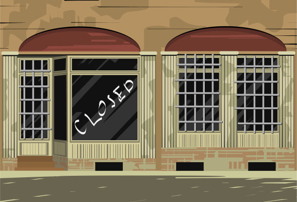 关闭的商店橱窗与空白板图片下载